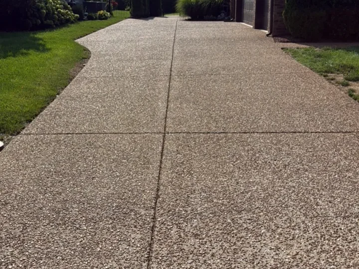Exposed aggregate driveway cleaned and sealed — before cleaning in Franklin, TN